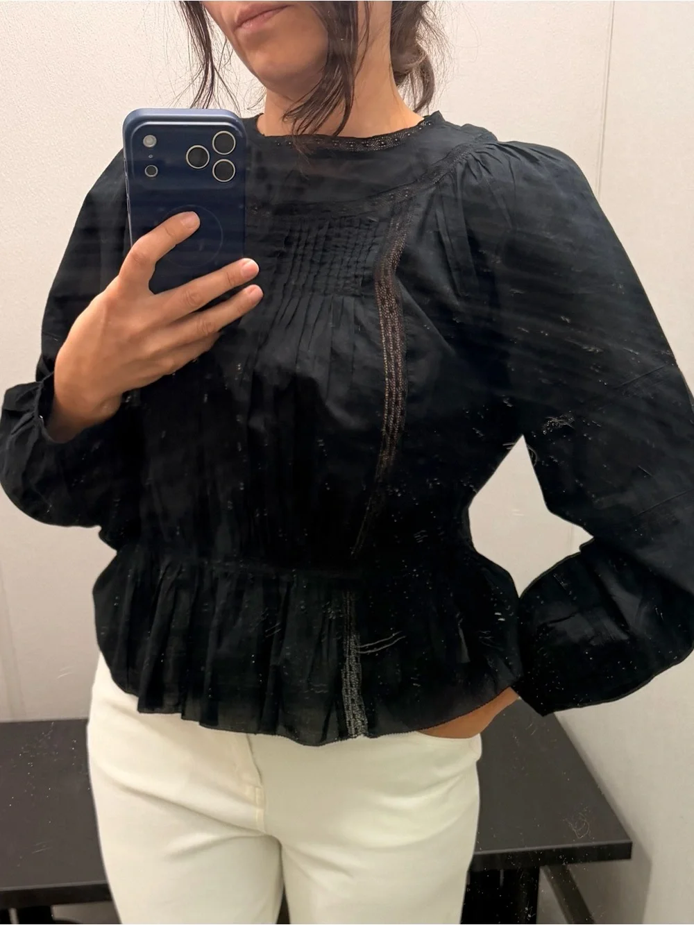 Banana Republic Nellie Cotton Voile Pintuck Picot Blouse.